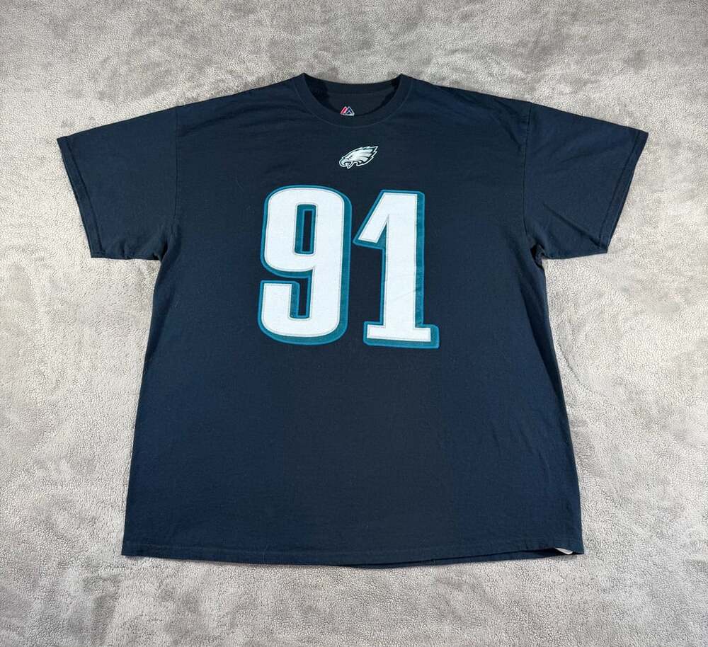 Majestic Philadelphia Eagles Cox #91 NFL Football Black T-Shirt 2XL